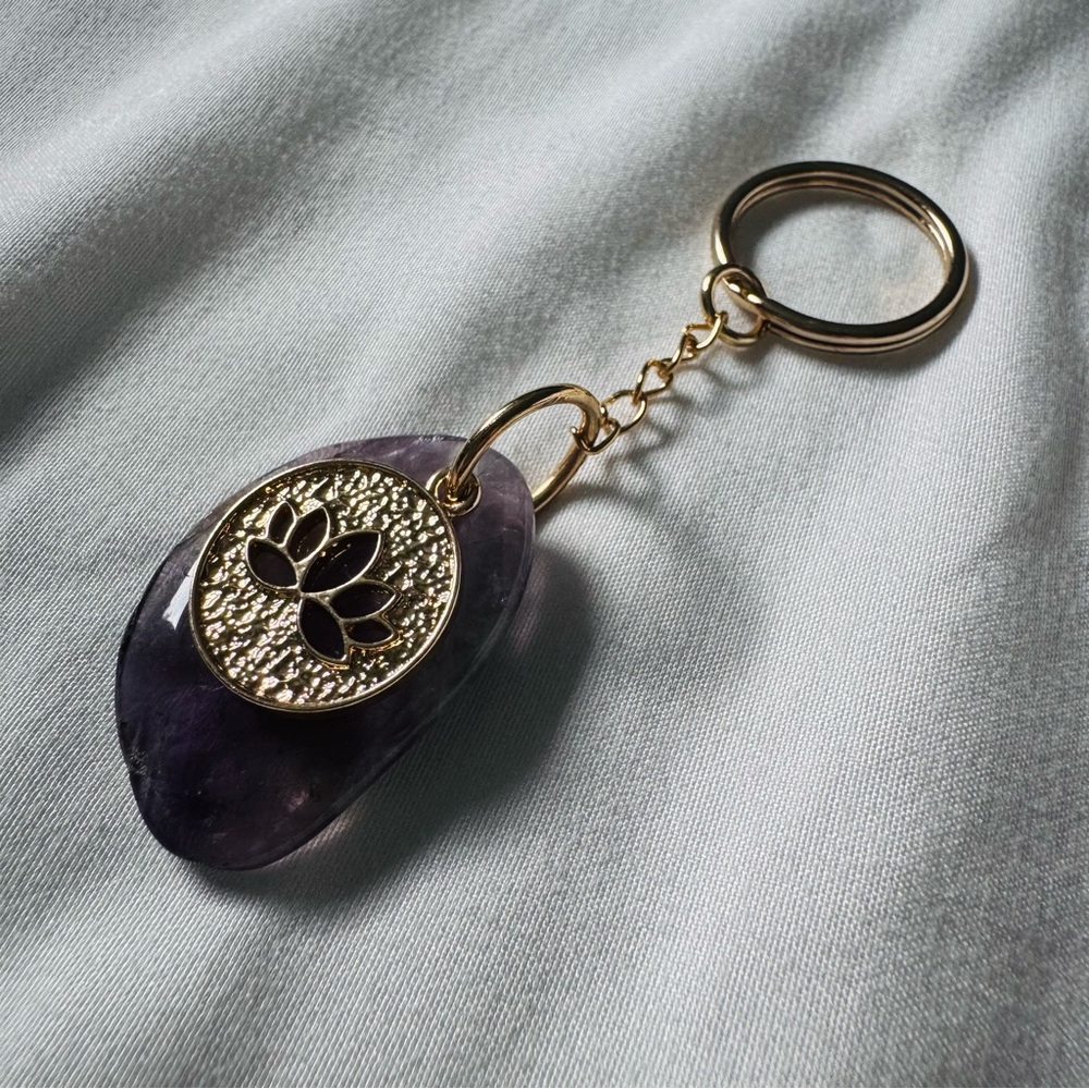 Amethyst Key & Card Holder with Lotus Charm